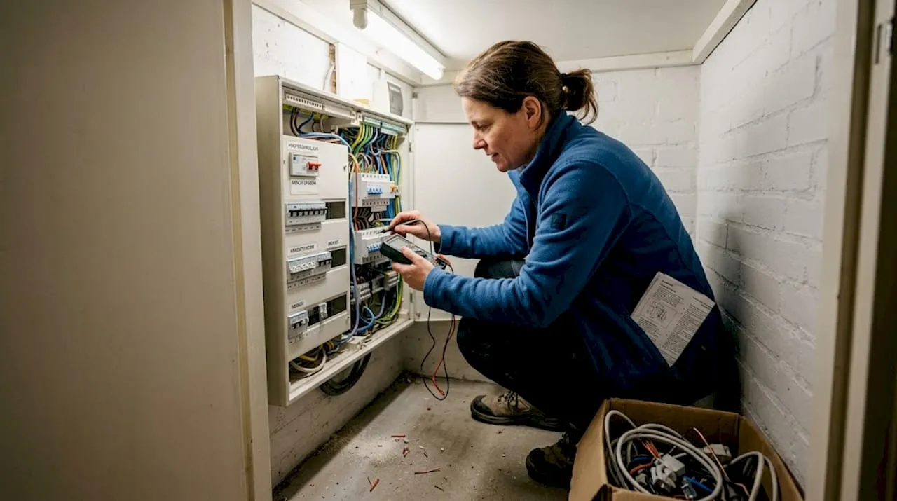 Monteur inspecteert meterkast bij installatie van laadpaal
