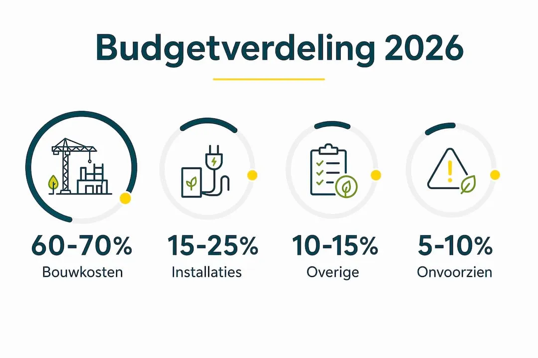 Overzicht van de budgetverdeling voor de uitbreiding van het bedrijf, helder weergegeven in een infographic.