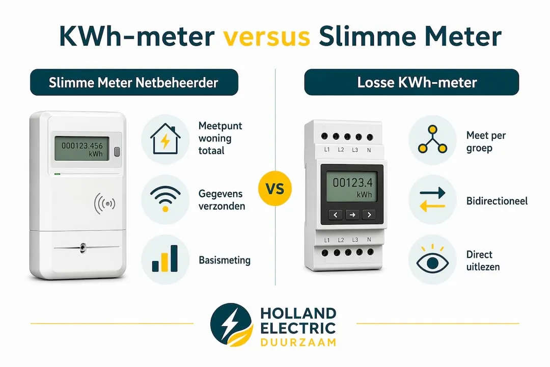Infographic: de verschillen tussen een traditionele kWh-meter en een slimme meter op een rij
