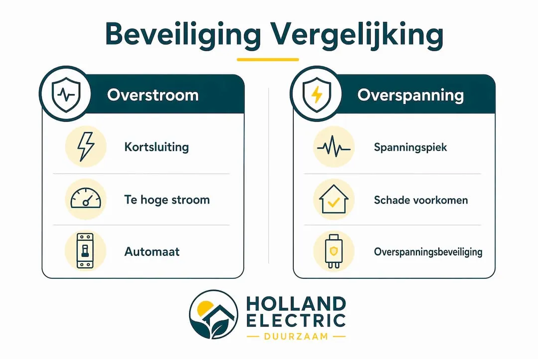 Infographic: overzicht van de verschillen tussen overstroombeveiliging en overspanningsbeveiliging