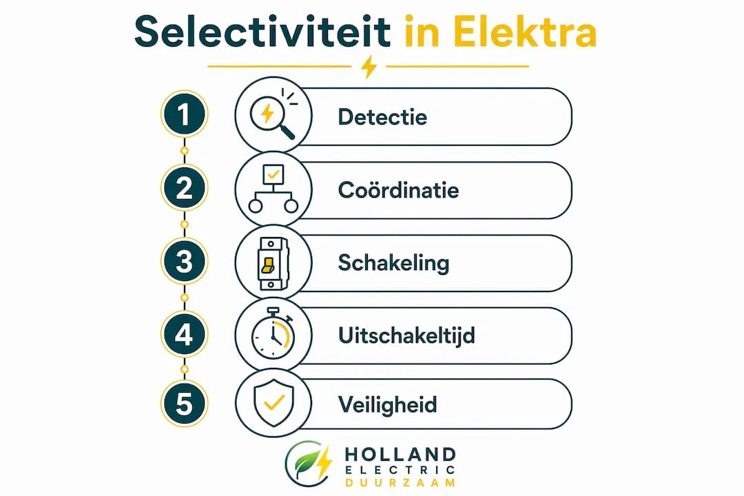 Infographic: stappenplan voor praktische selectiviteit in elektrische installaties