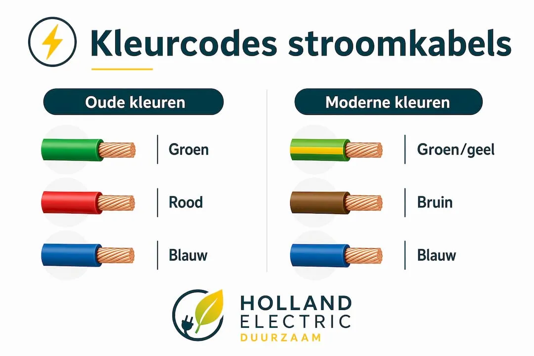 Infographic: verschillen in kleurcodes van stroomkabels – vroeger versus nu