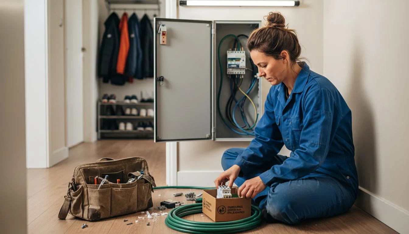 De elektricien zorgt ervoor dat duurzame materialen zorgvuldig worden geselecteerd en gebruikt bij het installeren van de meterkast.