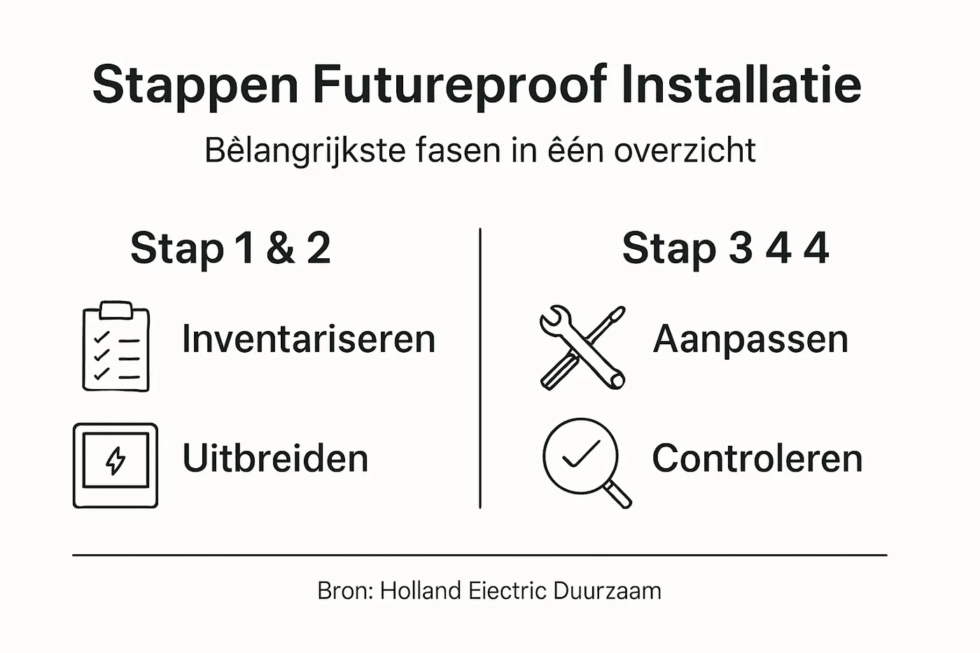 Overzichtelijke infographic: zo pak je stap voor stap een elektrische installatie aan