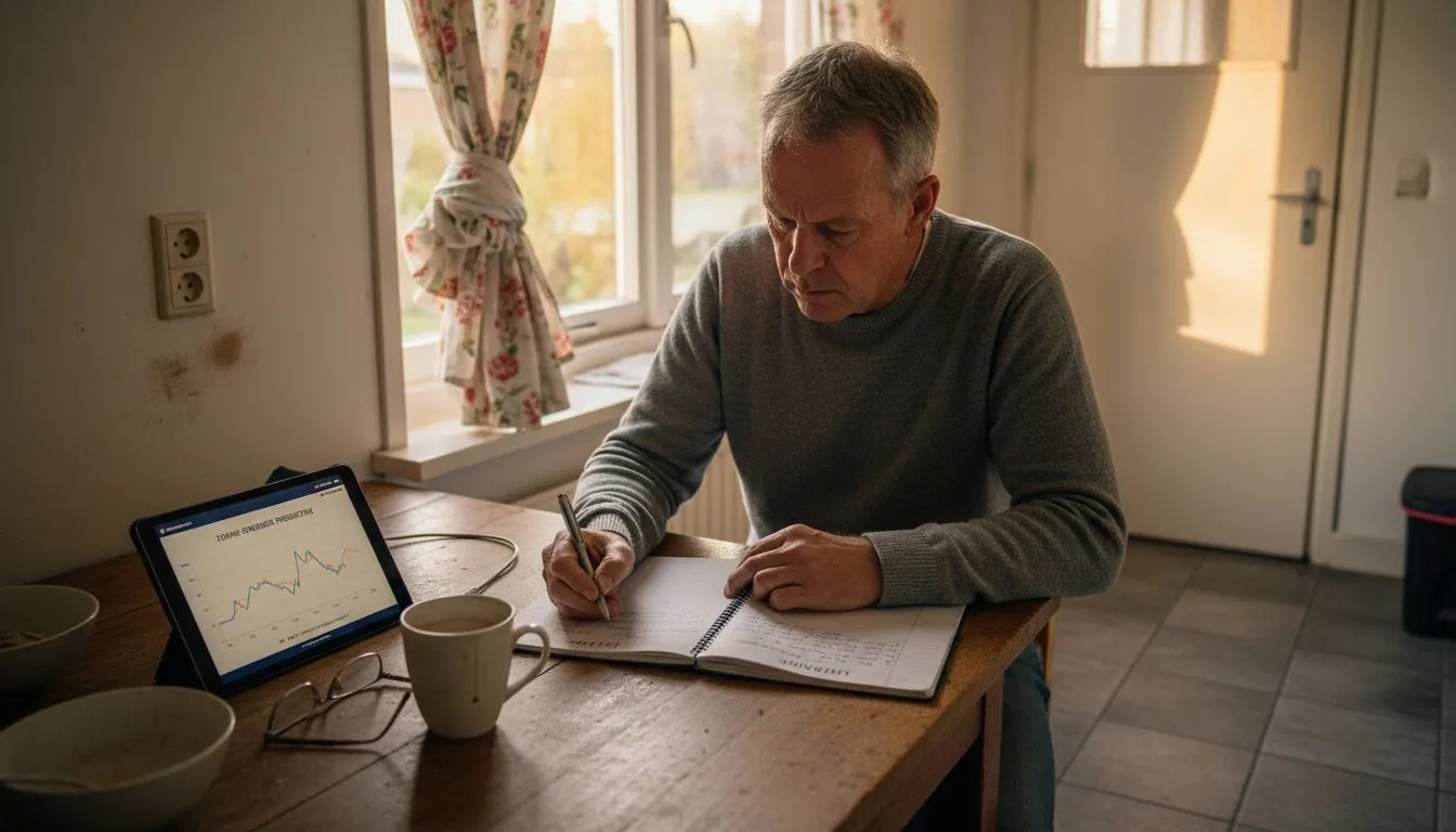 Man maakt aantekeningen terwijl hij zonnestroomgegevens bekijkt