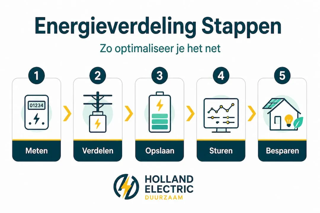 Overzichtelijke infographic met een stappenplan voor het optimaliseren van je energieverdeling