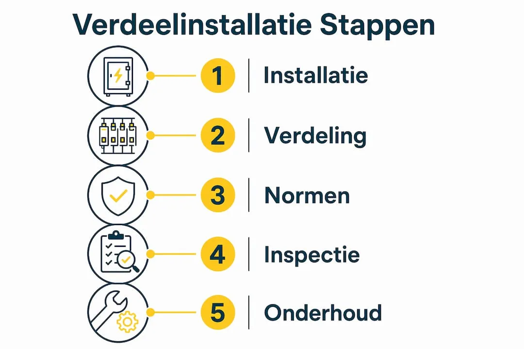 Overzichtelijke infographic: de verschillende stappen bij het plaatsen van een verdeelinstallatie