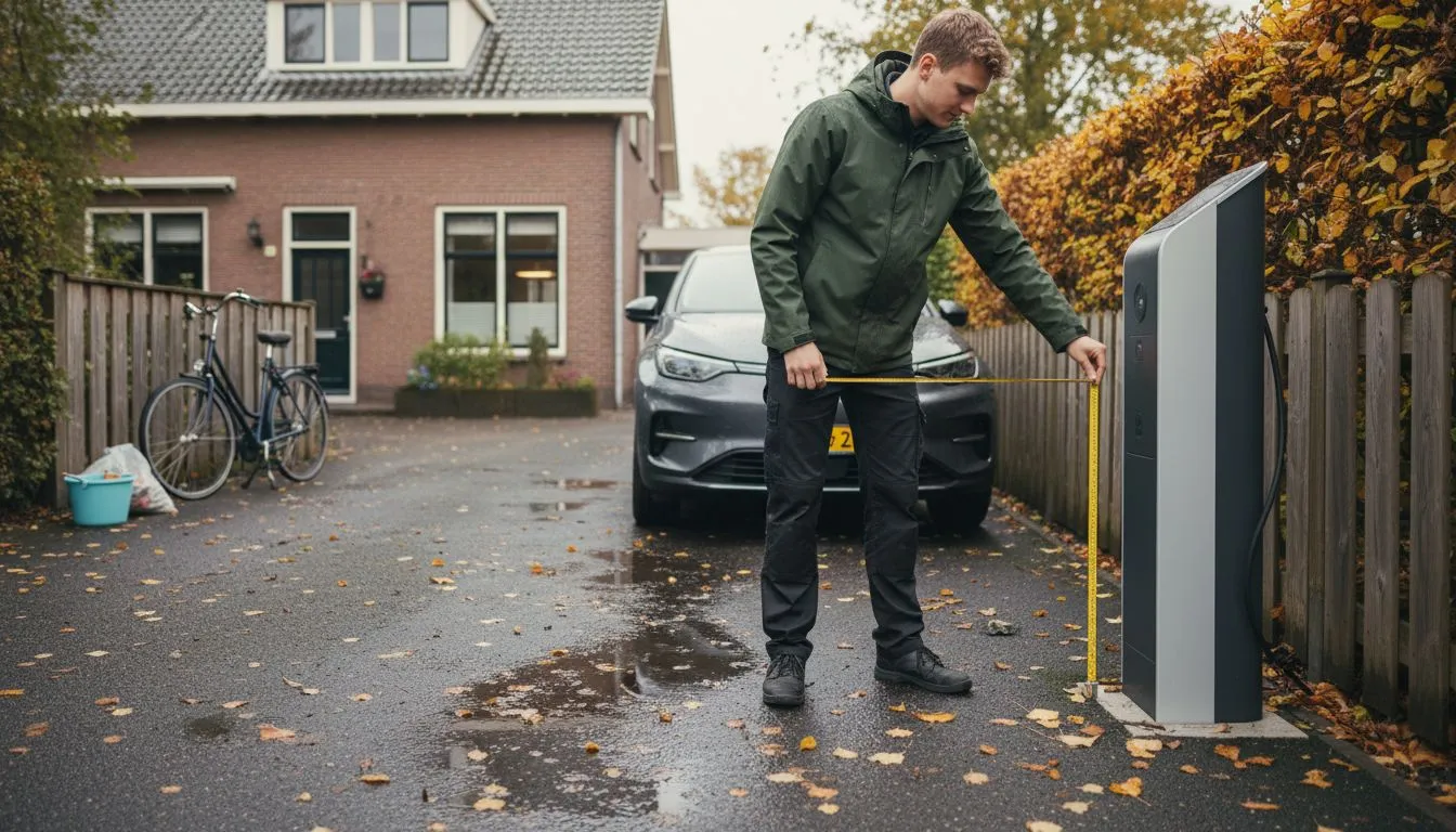De woningeigenaar bepaalt waar de laadpaal op de oprit moet komen te staan.