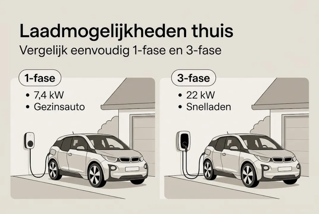 Overzicht: verschillen tussen een 1-fase en 3-fase laadpaal in beeld gebracht