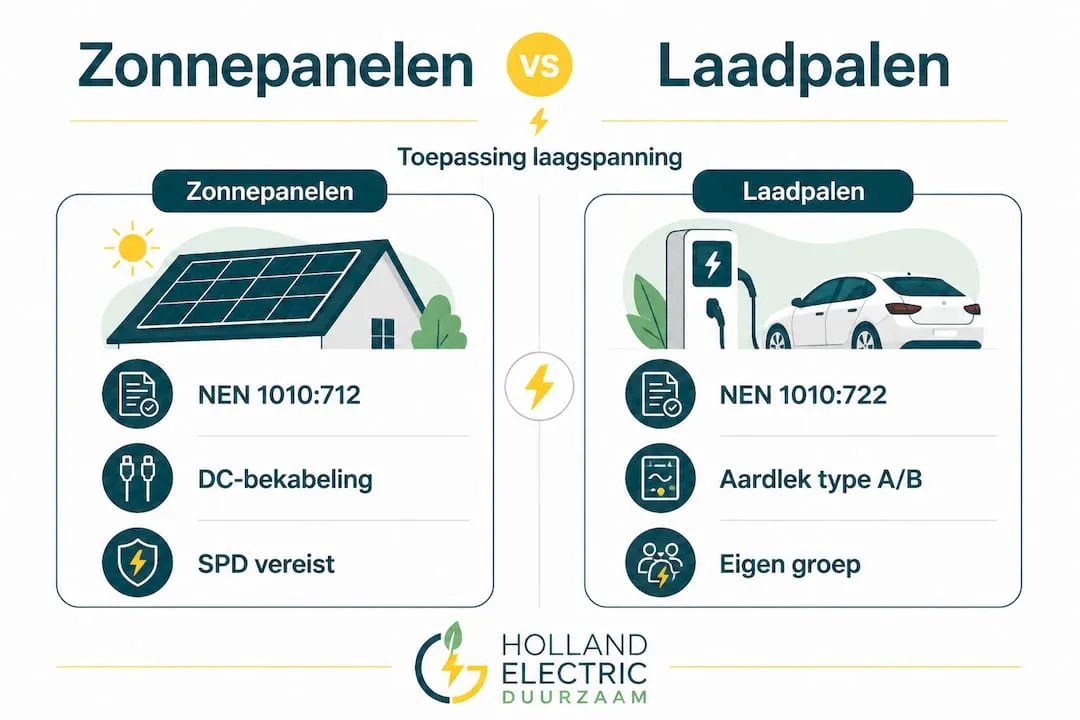 Overzicht: eisen voor zonnepanelen en laadpalen naast elkaar