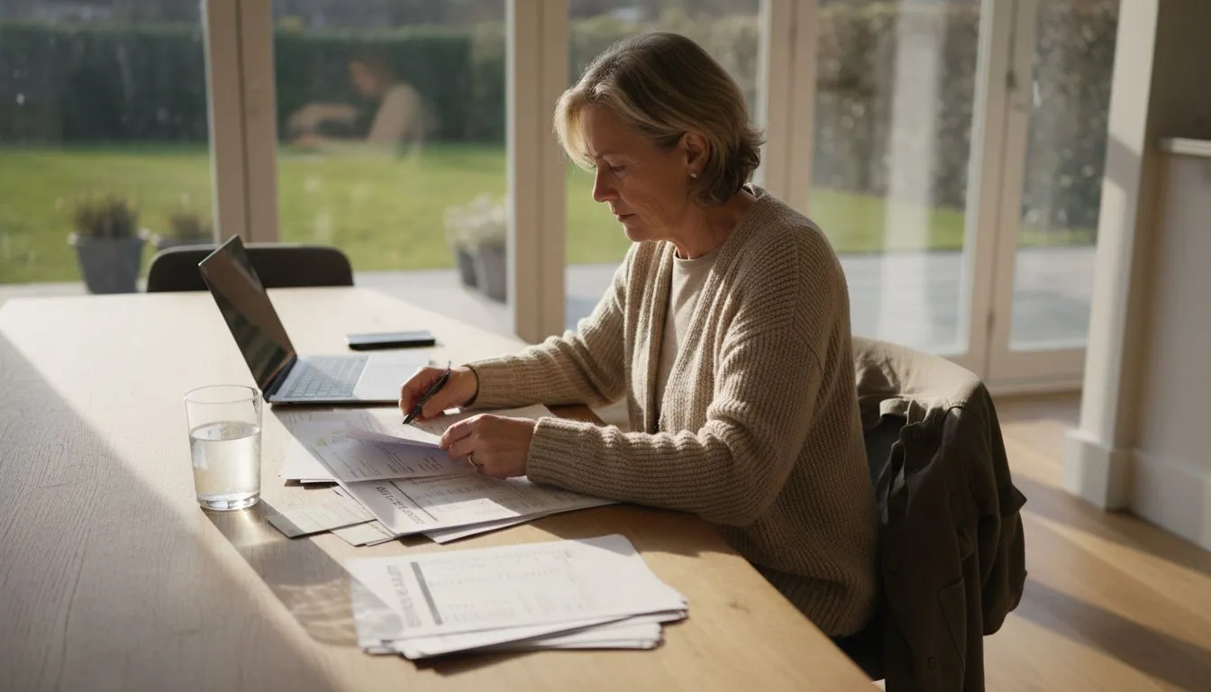 Een eigenaar bekijkt thuis het energieadvies en denkt na over mogelijke verbeteringen.