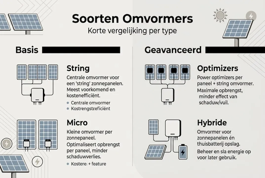 Overzicht van de verschillende typen omvormers in één handige infographic