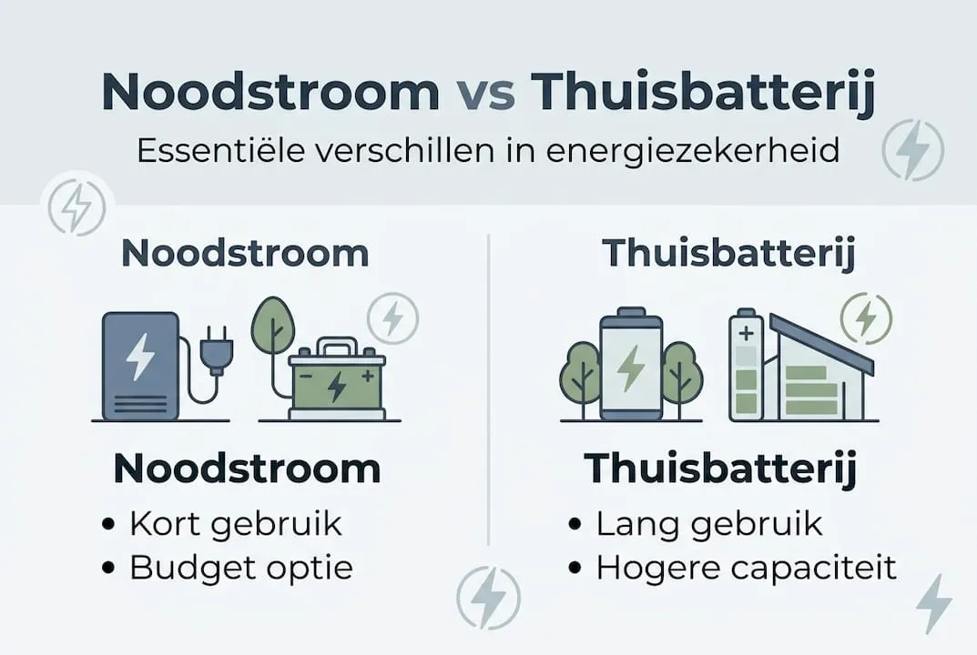 Overzicht: verschillen tussen noodstroomvoorziening en thuisbatterij