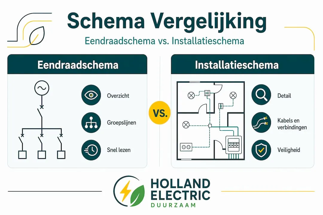 In deze infographic zie je duidelijk het verschil tussen een installatieschema en een eendraadschema.