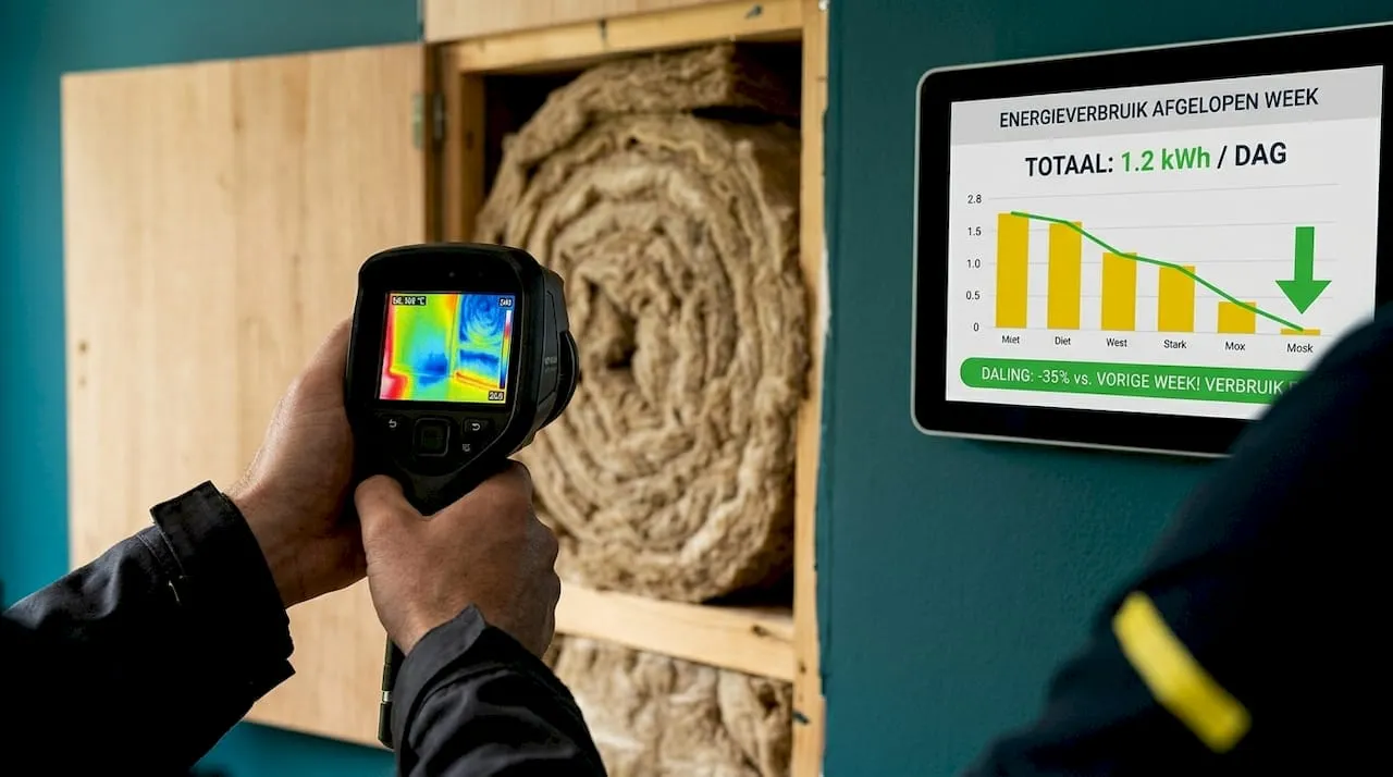 Energieverbruik meten en warmtebeeld van een geïsoleerde muur