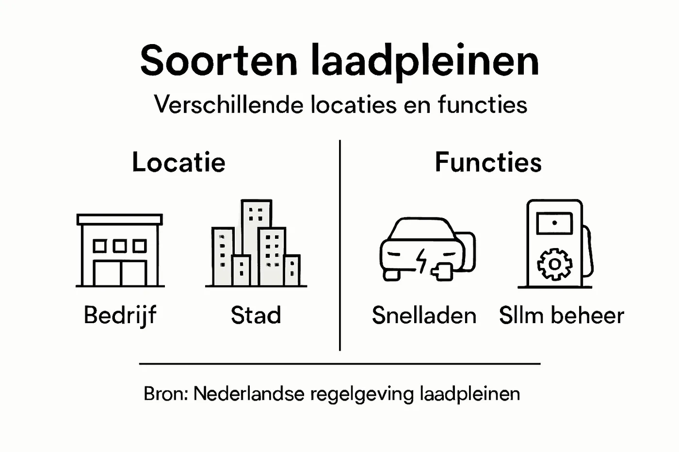 Overzichtelijke infographic laat zien welke soorten laadpleinen er zijn en waarvoor ze gebruikt worden.