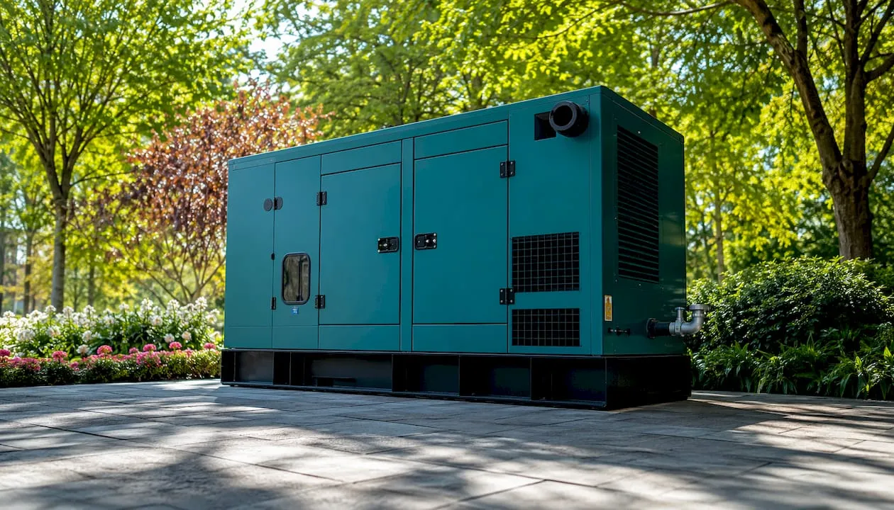 Buitenopstelling van noodstroomaggregaat bij ziekenhuis