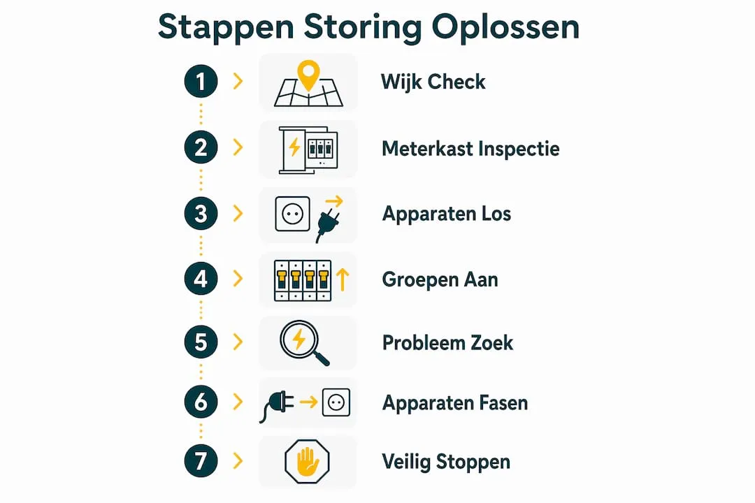 Infographic met een helder stappenplan voor het oplossen van storingen