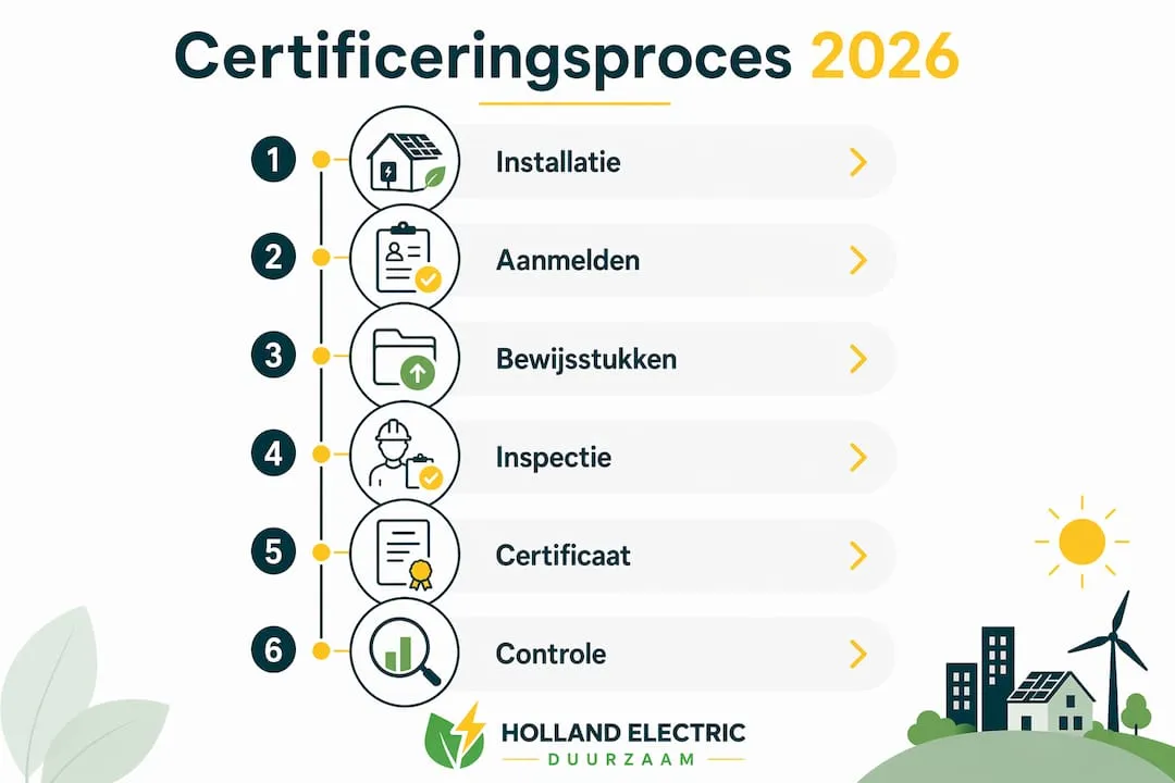 Overzichtelijke infographic met zes opeenvolgende stappen van het certificeringstraject