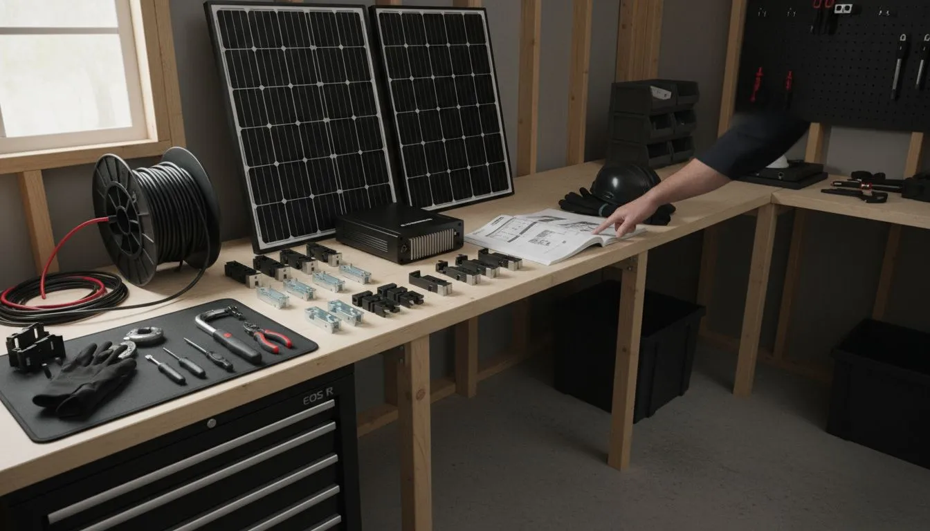 voorbereiding zonnepanelen materialen werkbank