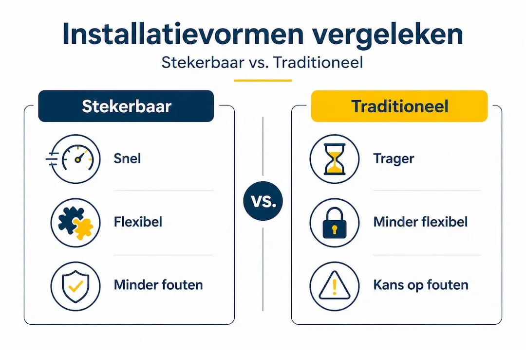 Infographic: stekerbaar installeren versus traditionele installatie in beeld