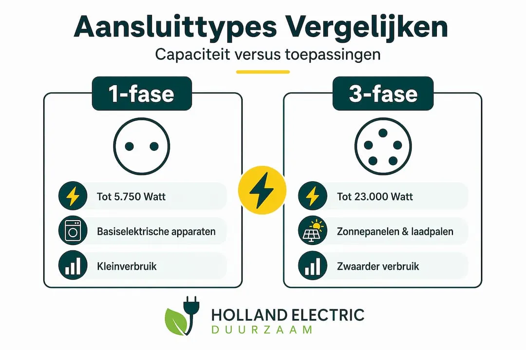 Infographic: Verschil tussen een 1-fase en 3-fase aansluiting