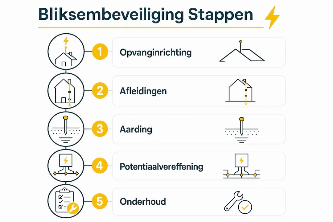 Overzicht van de belangrijkste stappen voor een veilige bliksembeveiliging