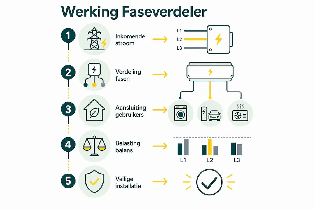 Infographic: overzicht van de werking en stappen van een faseverdeler