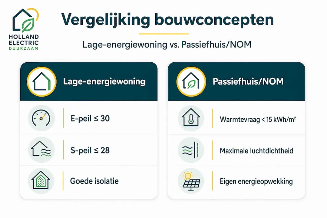 Infographic: de verschillen tussen een energiezuinige woning en een passiefhuis op een rij