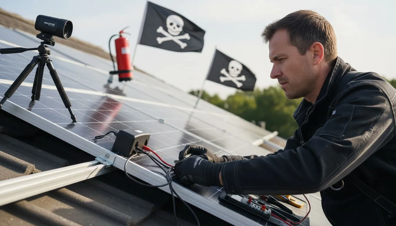 Technicus voert brandveiligheid zonnepaneelinstallatie uit