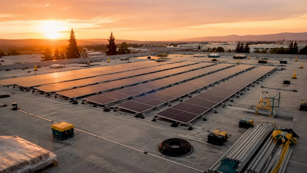 Bedrijfsdak voorzien van zonnepanelen en hoogwaardige isolatie