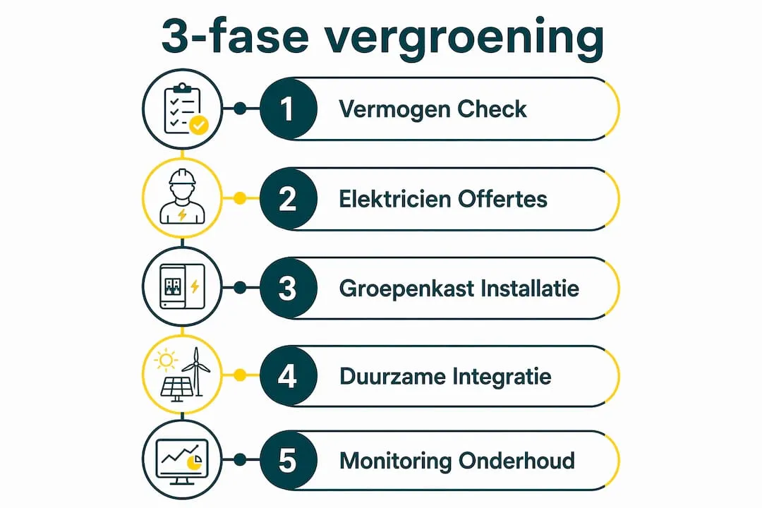 Overzichtelijke infographic met 5 concrete stappen voor verduurzaming via een 3-fase aanpak