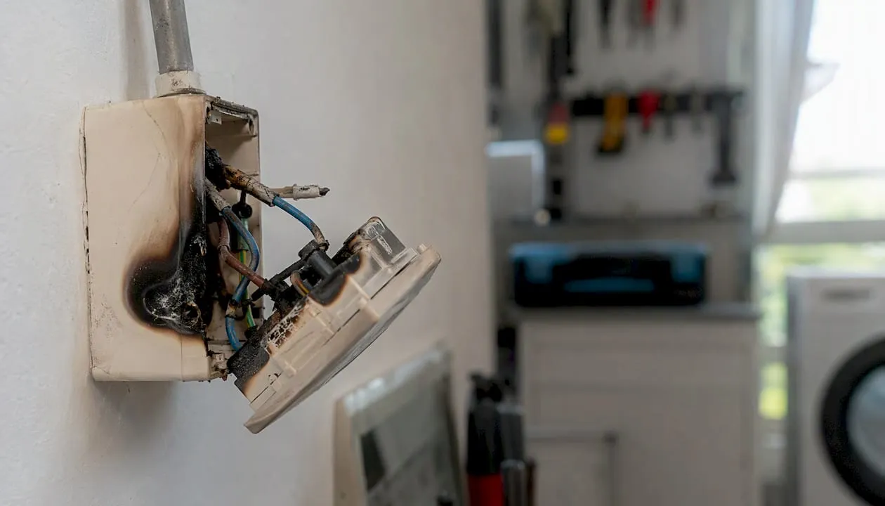 Detailopname van beschadigde elektrische onderdelen