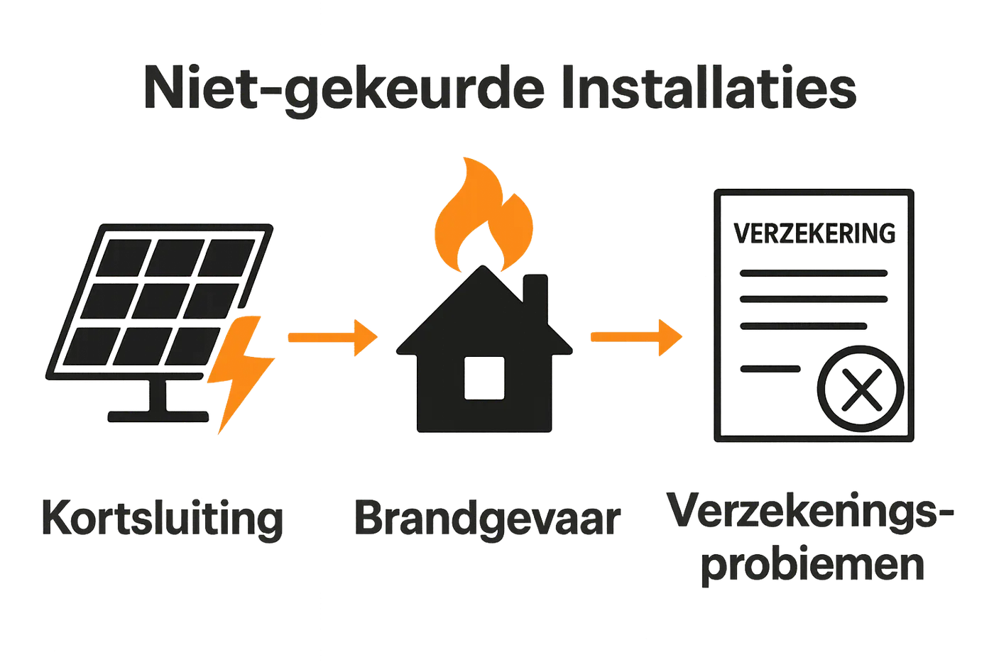 Infographic met risico's van niet-gekeurde zonnepaneleninstallaties