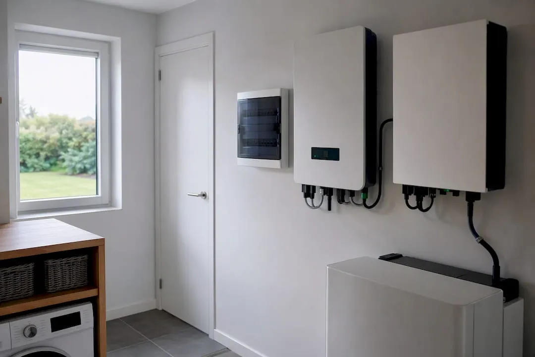 Technische ruimte met warmtepomp en zonne-omvormer