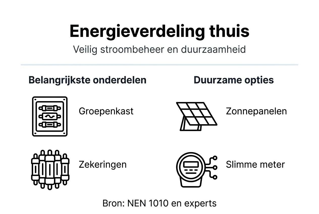 Overzichtelijke infographic met verschillende onderdelen en duurzame keuzes voor het verdelen van energie.