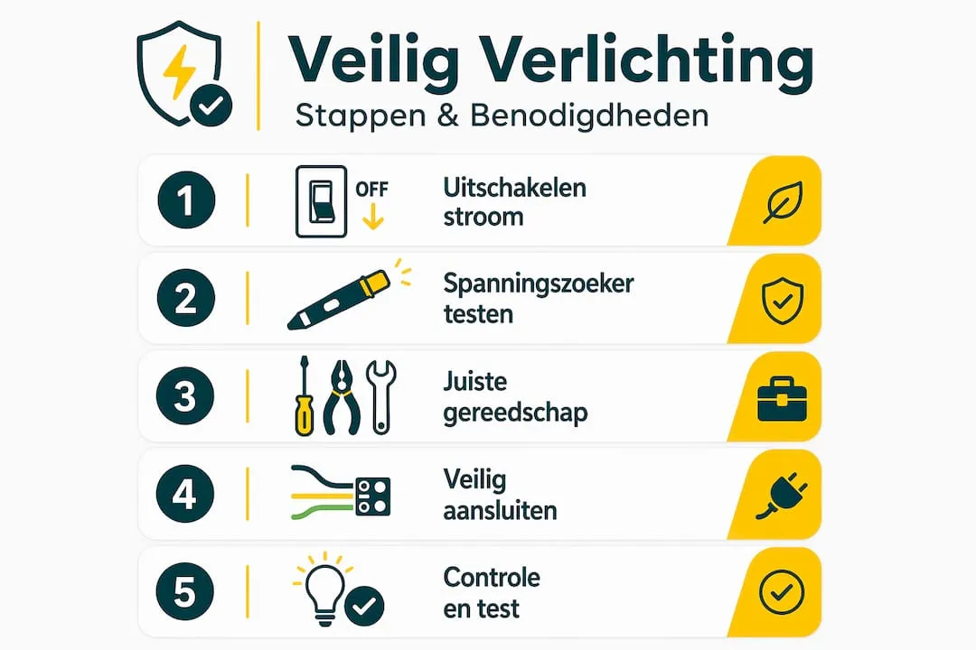 Infographic: Stappenplan voor het veilig aansluiten van verlichting